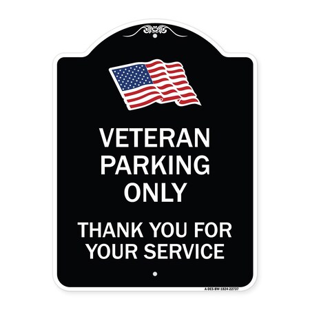 Signmission Veteran Parking Thank You for Your Service Heavy-Gauge Aluminum Sign, 24" x 18", BW-1824-22737 A-DES-BW-1824-22737